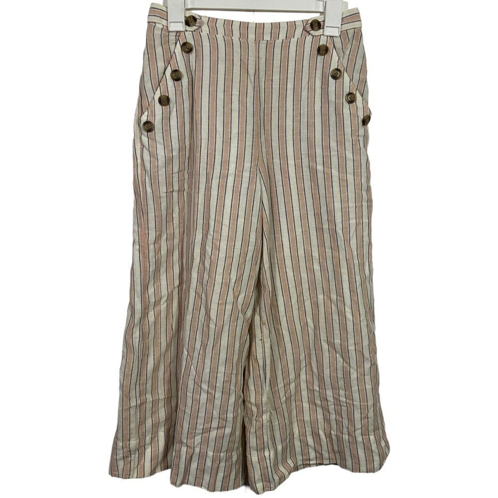 American Eagle Striped Wide Leg Pull On Linen Pants